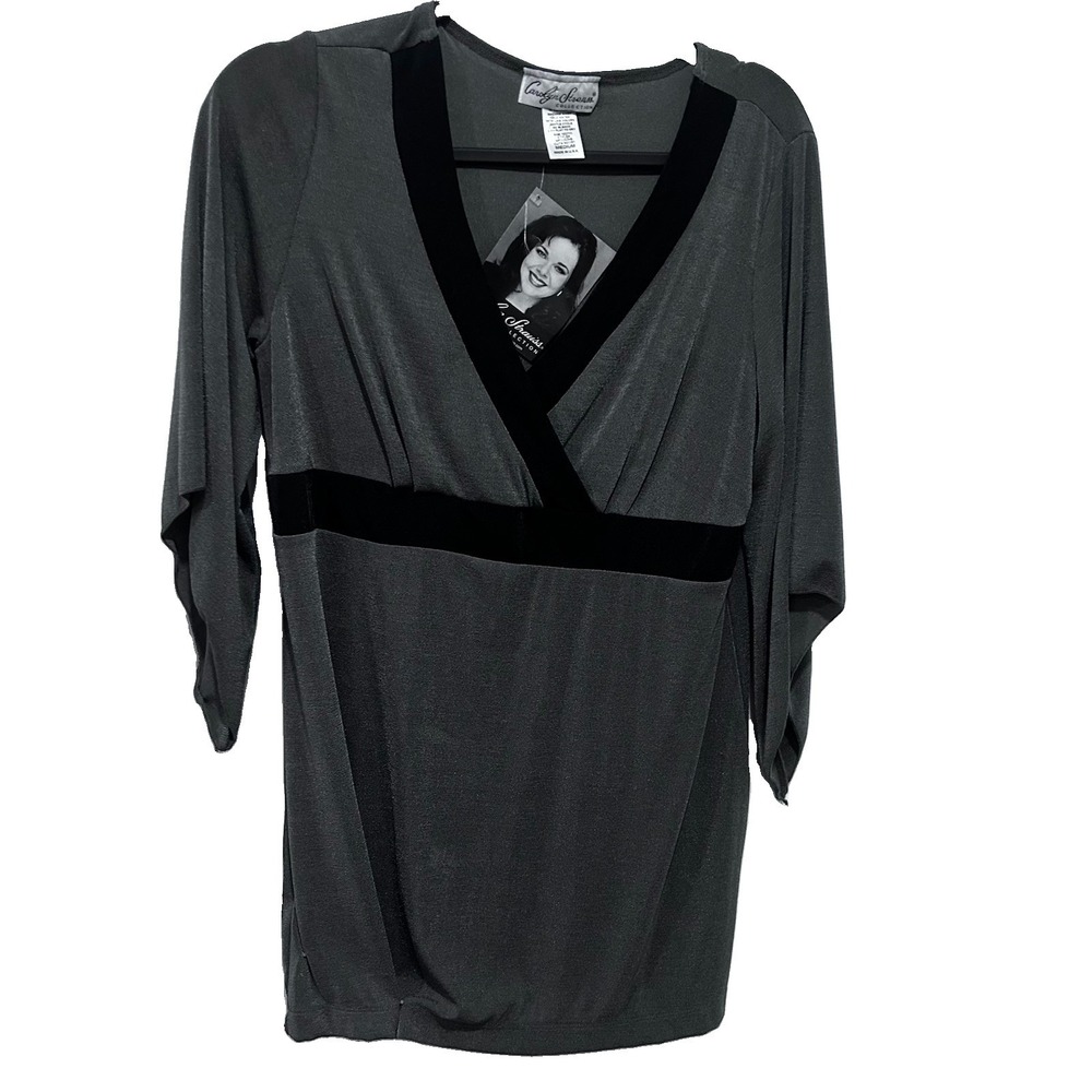 Carolyn Strauss Collection Grey & Black Bell Sleeve Empire Waist Top Medium NWT
